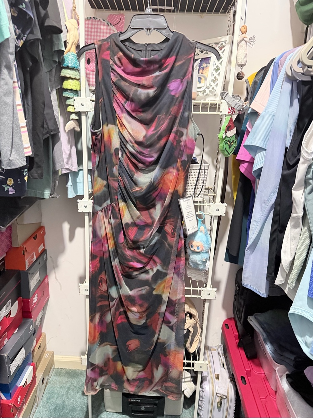 Vince Camuto Black Floral Cowl Neck Maxi Dress